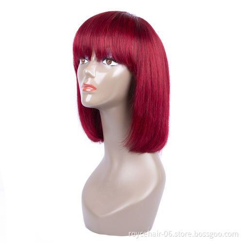 Brazilian human Hair 1b 99j  Ombre Burgundy Red Wine Human Hair Straight Short Bob Wigs with Neat Bangs